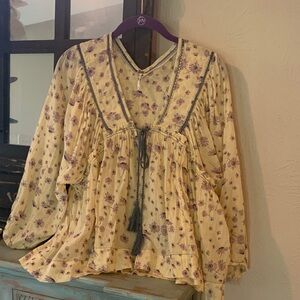 Free People Yellow Floral Tunic with Purple Accents